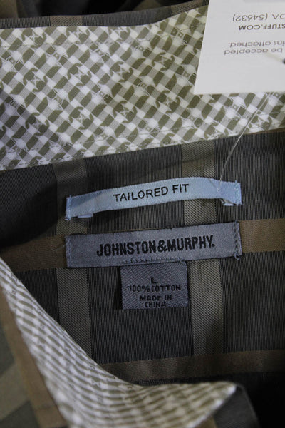Johnston & Murphy Mens Brown Check Cotton Point Collar Button-Up Shirt Size L