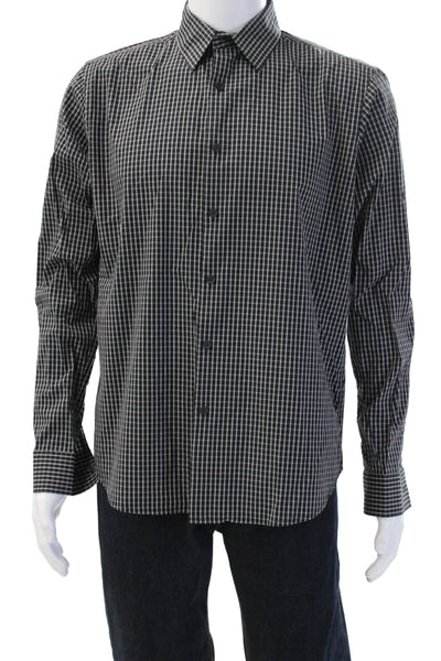 Theory Mens Point Collar Black Button-Up Dress Shirt Cotton Blend Size L