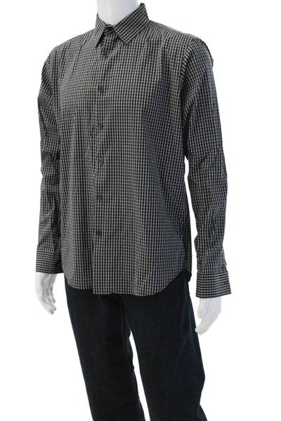 Theory Mens Point Collar Black Button-Up Dress Shirt Cotton Blend Size L