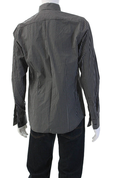 Theory Mens Point Collar Black Button-Up Dress Shirt Cotton Blend Size L