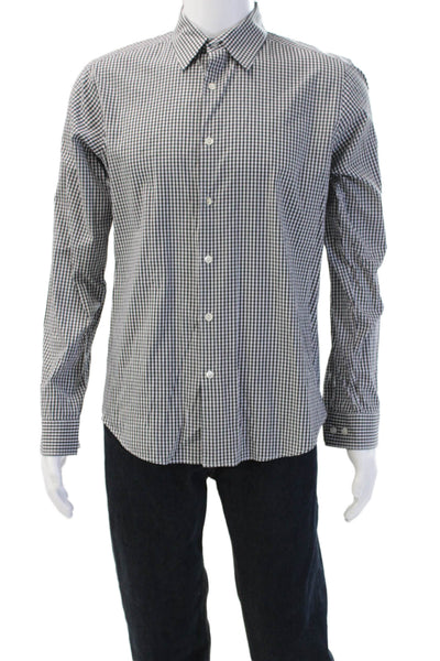 Theory Mens Button-Down Dress Shirt Black Check Long Sleeve Size L