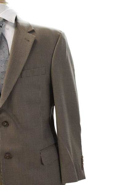 Jos A Bank Mens Brown Wool Check Suit Jacket Collared Button Size 42