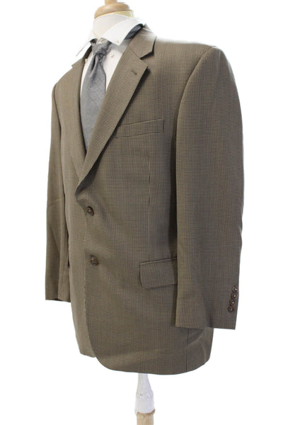 Jos A Bank Mens Brown Wool Check Suit Jacket Collared Button Size 42