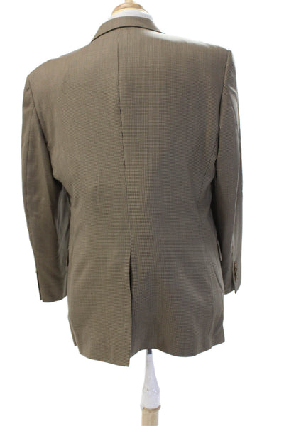 Jos A Bank Mens Brown Wool Check Suit Jacket Collared Button Size 42