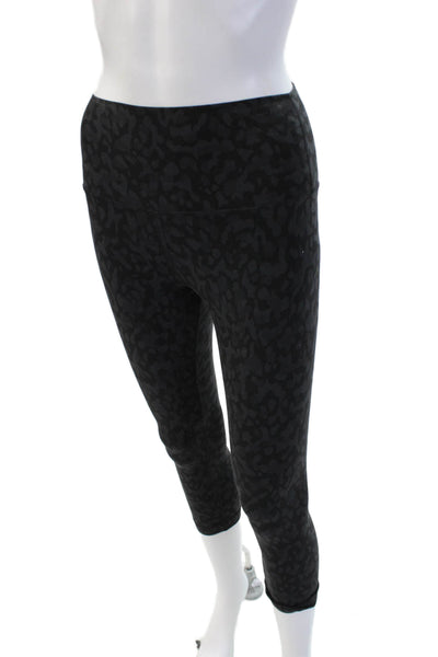 Lululemon Women Black Leopard Print Capri Cropped Leggings Size 6