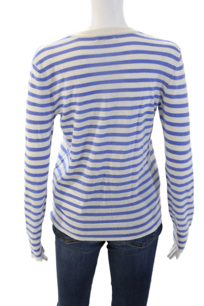 Equipment Femme Women Blue Striped Crewneck Wool Blend Sweater Size S