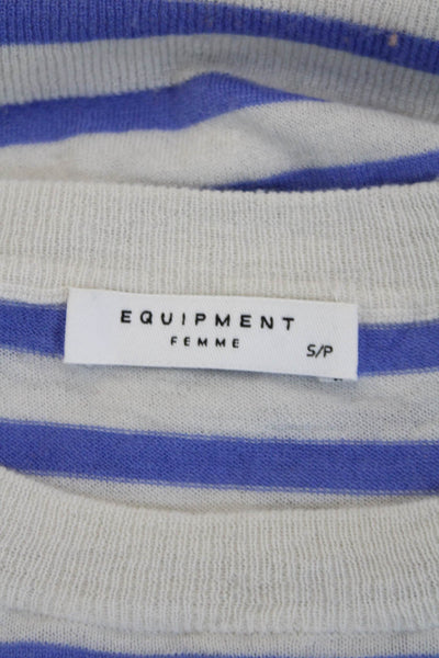 Equipment Femme Women Blue Striped Crewneck Wool Blend Sweater Size S