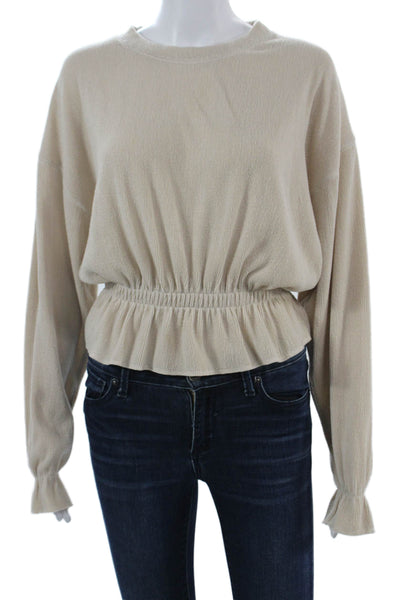 Zara Womens Basic Long Sleeve Crew Neck Blouse Beige Size S