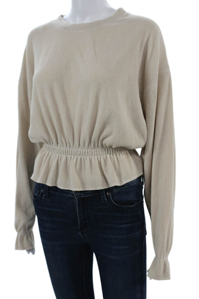 Zara Womens Basic Long Sleeve Crew Neck Blouse Beige Size S