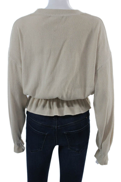 Zara Womens Basic Long Sleeve Crew Neck Blouse Beige Size S