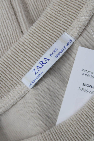 Zara Womens Basic Long Sleeve Crew Neck Blouse Beige Size S