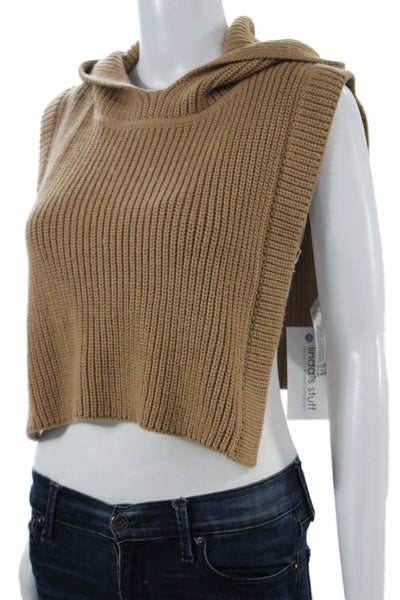 Zara Women Hooded Vest Sleeveless Brown Acrylic Wool Crew Neck Size S