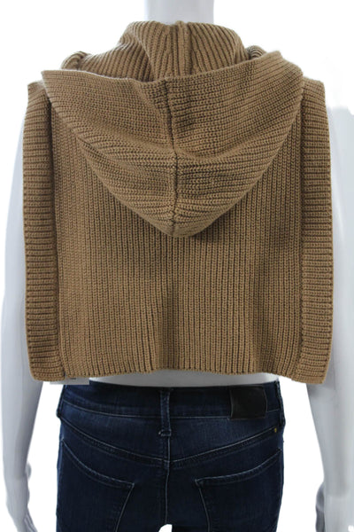 Zara Women Hooded Vest Sleeveless Brown Acrylic Wool Crew Neck Size S