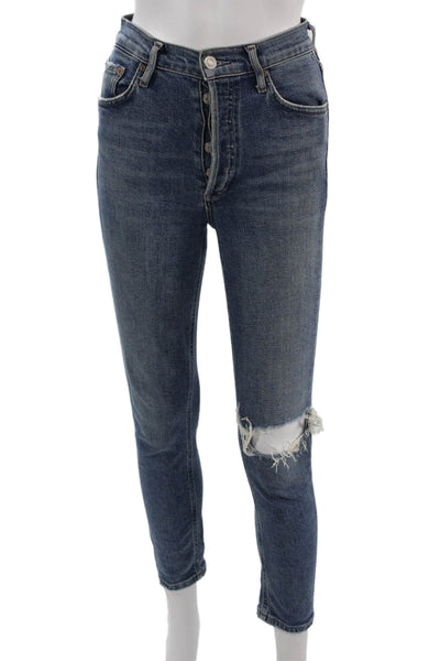 Agolde Women Ankle Skinny High Waist Dark Blue Jeans Size 23