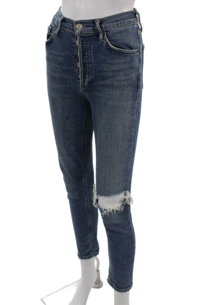 Agolde Women Ankle Skinny High Waist Dark Blue Jeans Size 23