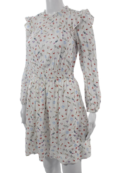 Maje Women Fit & Flare Mini Dress White High Neck Long Sleeve Viscose Size 24