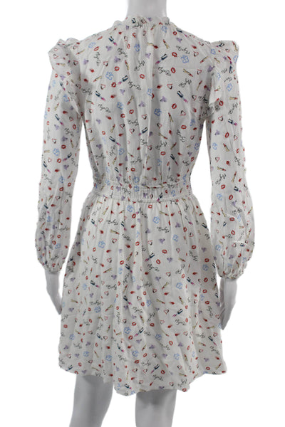 Maje Women Fit & Flare Mini Dress White High Neck Long Sleeve Viscose Size 24