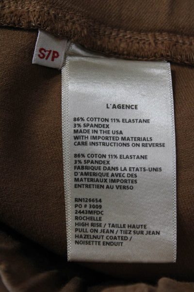 L'Agence Women Ankle Jeggings Brown Cotton Stretch Petites Size S