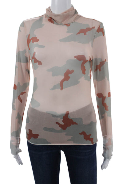 AFRM Women Beige Camo Mock Neck Long Sleeve Top Size M