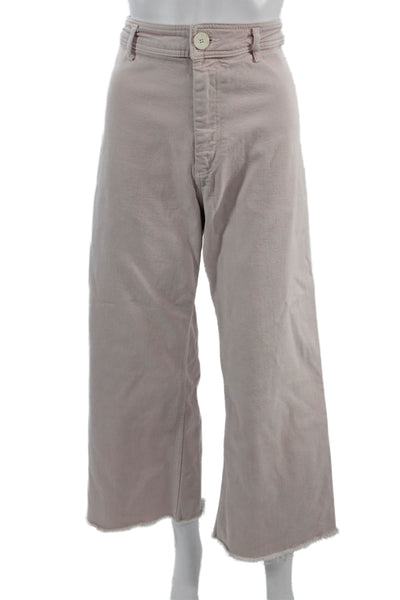 Zara Womens Cropped High Rise Pink Cotton Blend Button Pants Size 8