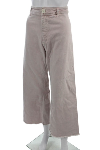 Zara Womens Cropped High Rise Pink Cotton Blend Button Pants Size 8