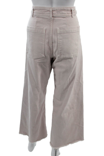Zara Womens Cropped High Rise Pink Cotton Blend Button Pants Size 8