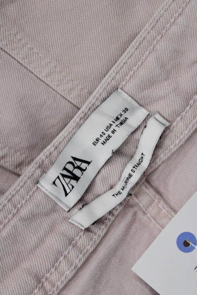 Zara Womens Cropped High Rise Pink Cotton Blend Button Pants Size 8