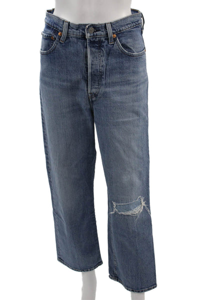 Levis Unisex Cropped Straight Jeans Blue High Rise 24 Inseam Size 29