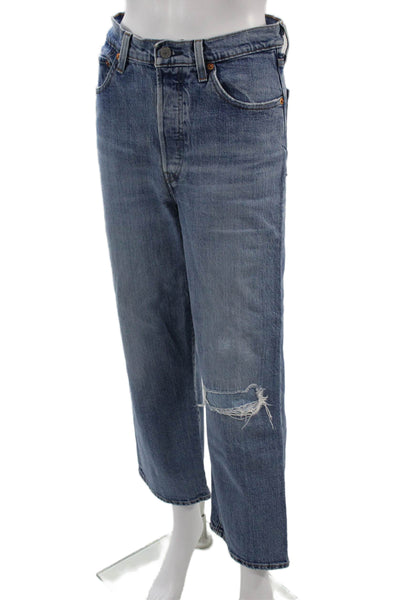 Levis Unisex Cropped Straight Jeans Blue High Rise 24 Inseam Size 29