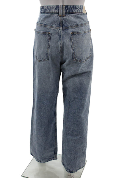 Zara Unisex Wide-Leg Jeans Blue High Rise 100% Cotton Button Size 10