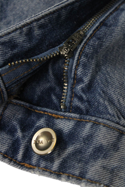 Zara Unisex Wide-Leg Jeans Blue High Rise 100% Cotton Button Size 10