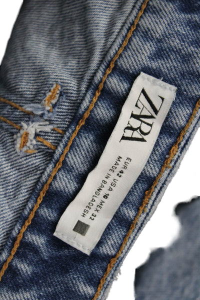 Zara Unisex Wide-Leg Jeans Blue High Rise 100% Cotton Button Size 10