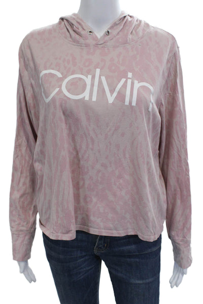 Calvin Klein Women Pullover Hoodie Pink Animal Print Long Sleeve Size L