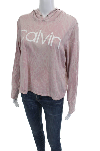 Calvin Klein Women Pullover Hoodie Pink Animal Print Long Sleeve Size L