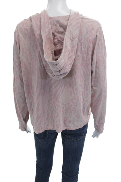 Calvin Klein Women Pullover Hoodie Pink Animal Print Long Sleeve Size L