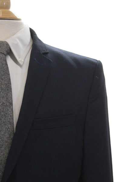 Zara Mens Classic Dark Blue Polyester Blazer Button Long Sleeve Size 40