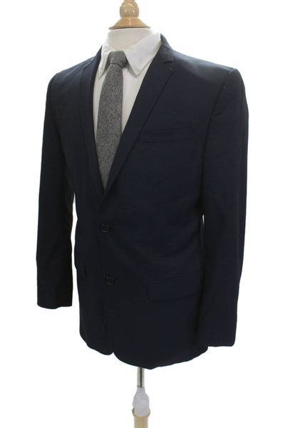 Zara Mens Classic Dark Blue Polyester Blazer Button Long Sleeve Size 40