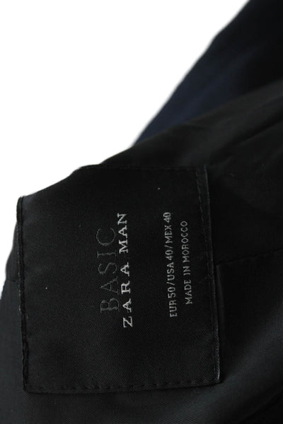 Zara Mens Classic Dark Blue Polyester Blazer Button Long Sleeve Size 40