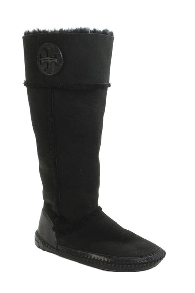 Tory Burch Womens Suede Pull On Knee High Boots Black Size 9