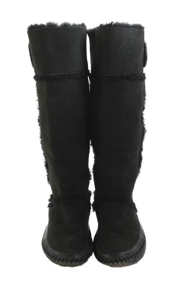 Tory Burch Womens Suede Pull On Knee High Boots Black Size 9
