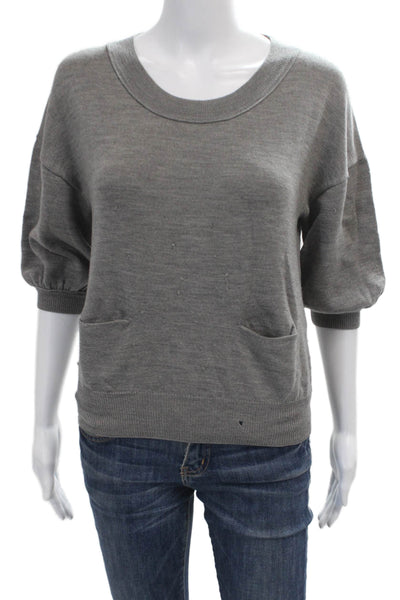 3.1 Phillip Lim Unisex Pullover Gray Merino Wool Crew Neck 3/4 Sleeve Size S