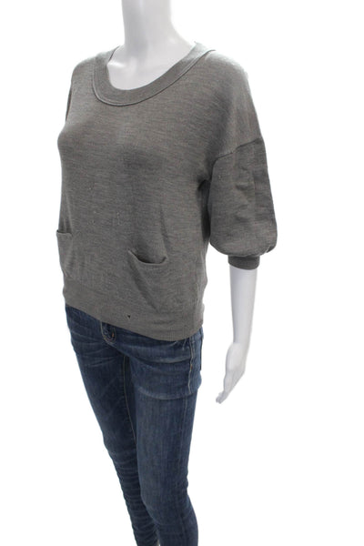 3.1 Phillip Lim Unisex Pullover Gray Merino Wool Crew Neck 3/4 Sleeve Size S