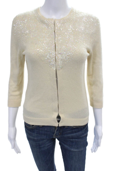 J Crew Womens Merino Wool Button Crew Neck Cardigan 3/4 Sleeve Size 6