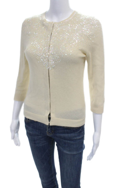 J Crew Womens Merino Wool Button Crew Neck Cardigan 3/4 Sleeve Size 6