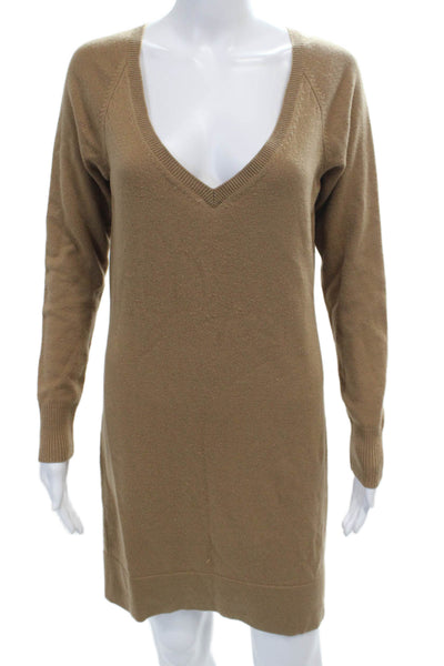 Vince Women Sweater Dress Brown V-Neck Long Sleeve Wool Blend Size S