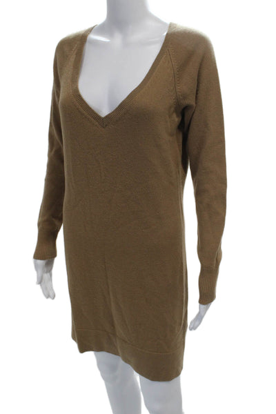 Vince Women Sweater Dress Brown V-Neck Long Sleeve Wool Blend Size S