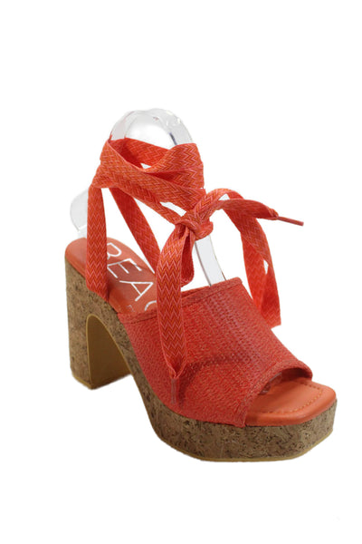 Beach by Matisse Women's Cork Heel Platform Ankle Wrap Sandals Orange Size 6
