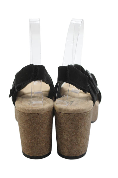 Clarks Women's Open Toe  Leather Cork Heel Slide Sandals Black Size 5.5