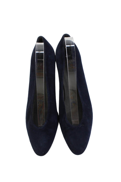 Stuart Weitzman Womens Suede Leather Block High Heels Shoes Navy Size 9.5