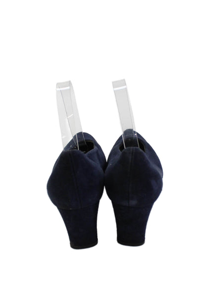 Stuart Weitzman Womens Suede Leather Block High Heels Shoes Navy Size 9.5